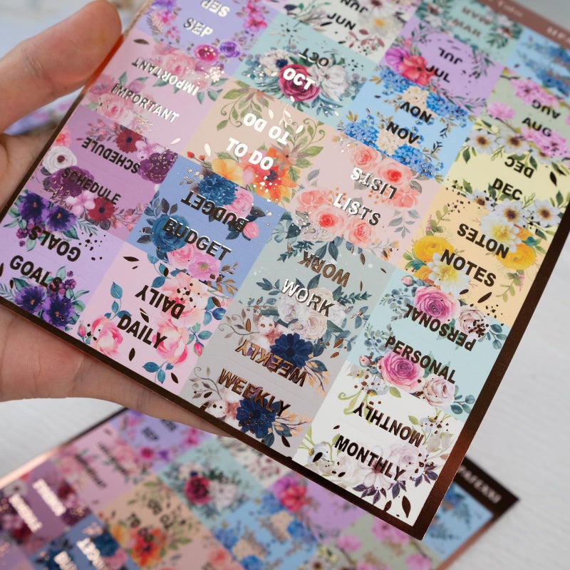 UPAFEXXI-Laminated Planner Monthly Tabs(72 Stickers in Total 24 Month 24 Subject 24 Blank) Calendar Monthly Label Stickers for Planners  Subject Label Adhesive Tabs for Folders  Pages(Floral) - Image 4
